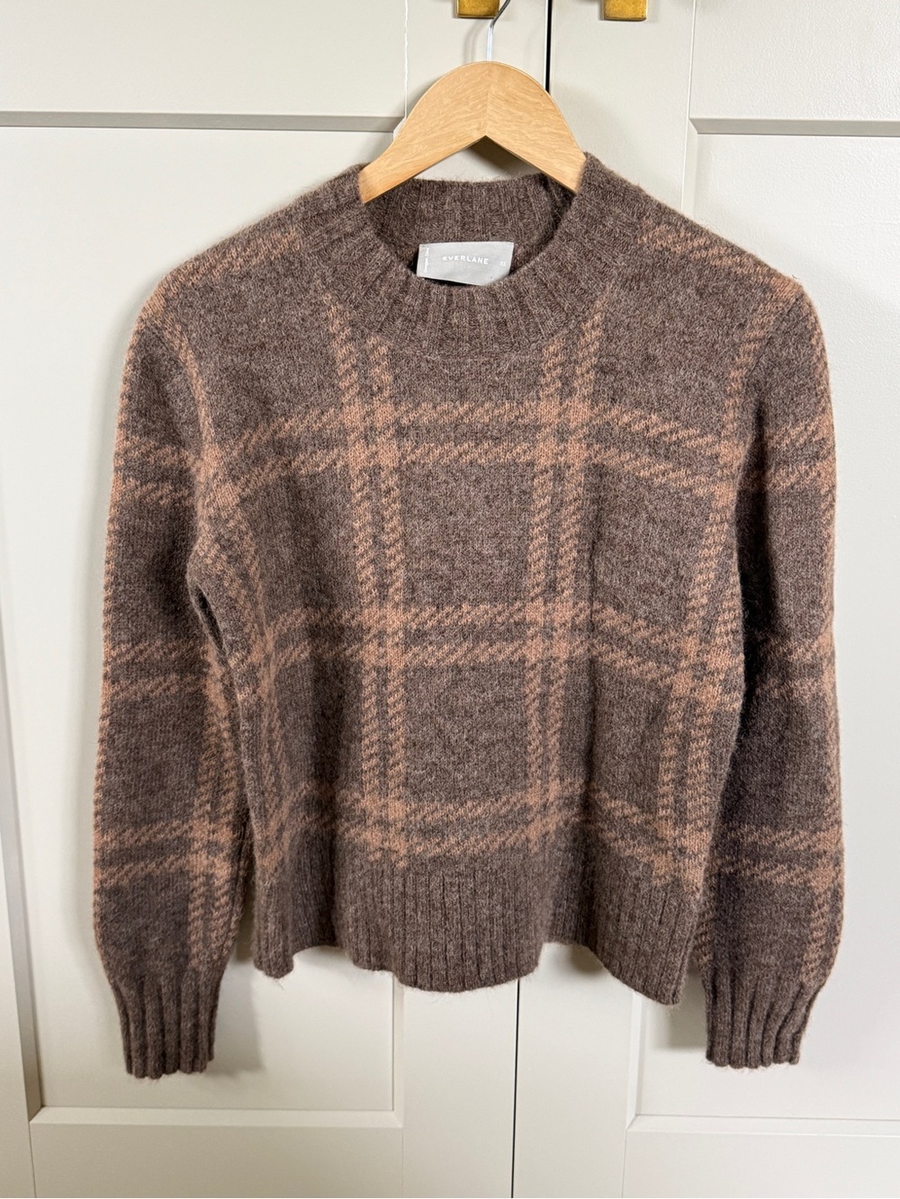 Everlane Brown Plaid alpaca blend Crewneck Sweater